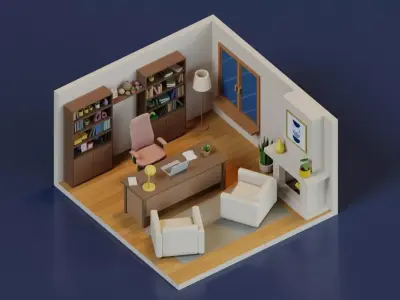 Ultimate Low Poly Office Pack with 5 Stylized Isometric Rooms Low-poly 3D model