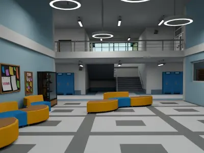 LowPoly School with Interiors Low-poly 3D model