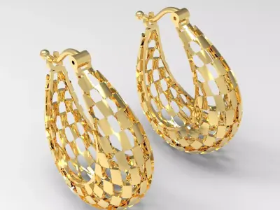  Modern Grid Pattern Hoop Earrings 3D Print ge0028 3D print model