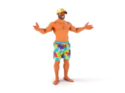 Beach Guy Rigged and Animated D Character Model Low-poly 3D model
