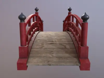 Japanese red bridge Low-poly 3D model