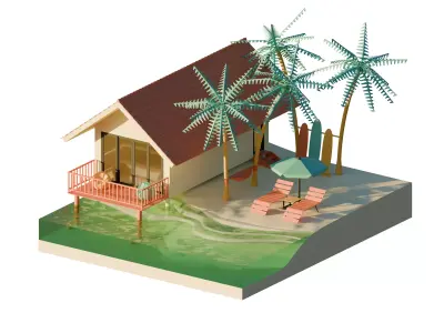 Isometric Summer Beach 3D Render Illustration 3D model