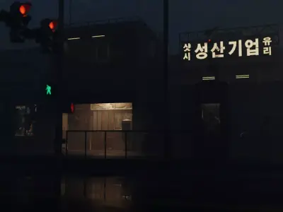 3d Street model at night with asian sign 3D model