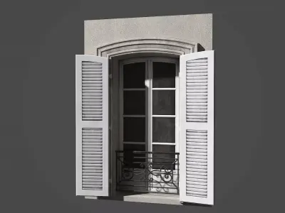 Modular french window Low-poly 3D model