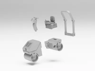 Road works pack - Aphalt roller kit and accessories H0 scale 3D print model