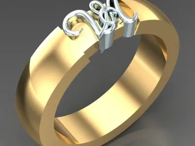 Light Gold Diamond Men Ring 2MR064 3D model