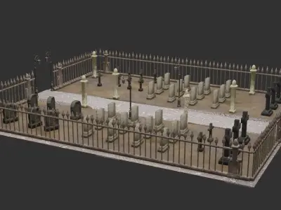 Graveyard-Cemetery cemetery with statues and gravestones Low-poly 3D model