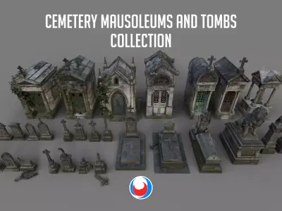 Cemetery Mausoleums and Tombstones Collection 3D Model Pack