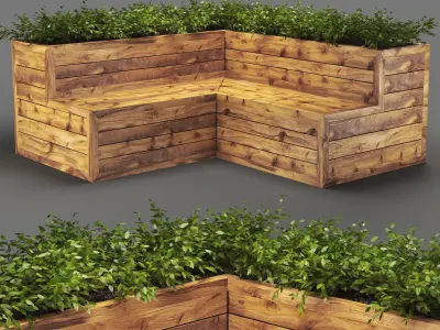 bench322 wooden planter box 3D model