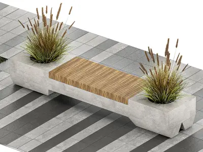 Tree and bushes with bench for outdoor environment 1146 3D model