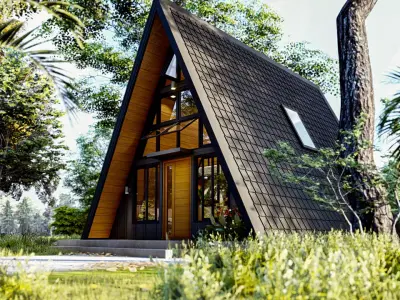 A-Frame House  3-Bedroom with Attic Modern Cabin 3D Model Low-poly 3D model
