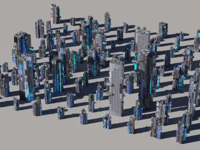 100 Unique Cyberpunk Sci fi City Buildings 3D model