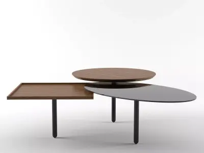 3 Table coffee with three trays 3D model