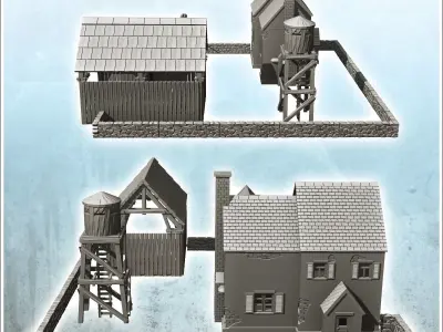 Farmhouse with cistern and underground bunker 23 - Modern WW2 WW 3D print model
