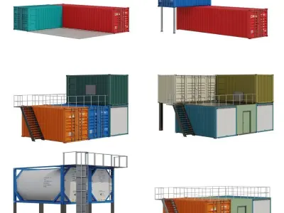 Collection of shipping containers and portable buildings 3D model