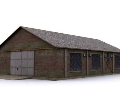Hangar brick building Low-poly 3D model by sobul