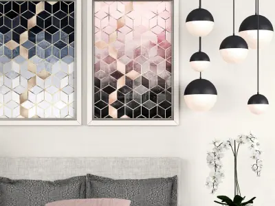 Bedroom set 9 geometric wall art for 3D model