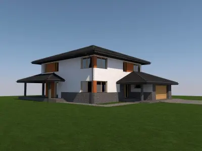 Simple house model with hipped roof plus garage  Low-poly 3D model