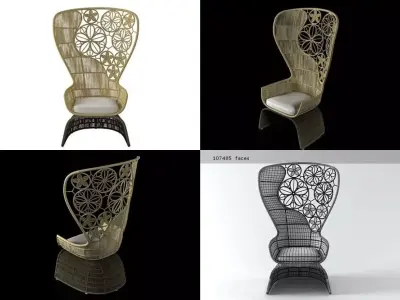 C four different rattan chairs 3D model