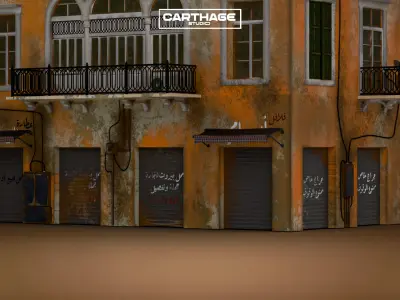 Arabic Neoclassical Weathered Building with Balconies and Shops Low-poly 3D model