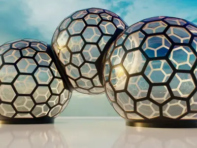3 fused glass hexagon sci fi spherical domes 3D model 3D model