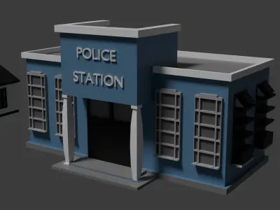 three houses in a blender 3D model