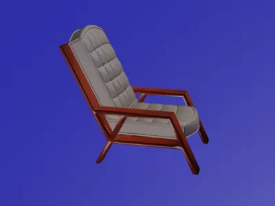 Retro stylish wooden and cotton armchair 3D model