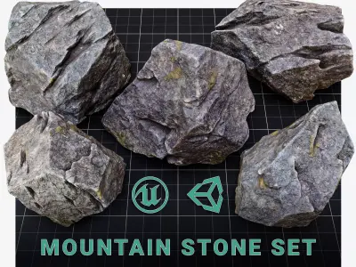 Stone set mountain Low-poly 3D model