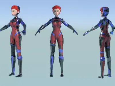Asymmetric Robotic Character RED Low-poly 3D model