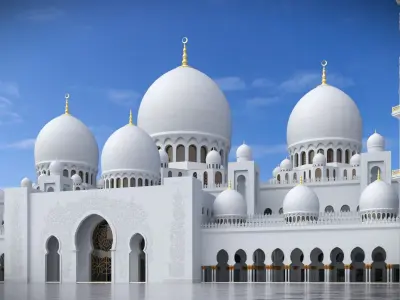  Sheikh Zayed Mosque Complex with Minarets and Domes White 
