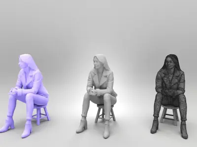 Cute woman in street style sitting 384 Low-poly 3D model