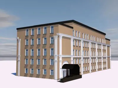 Hotel school building on cloudy day Low-poly 3D model