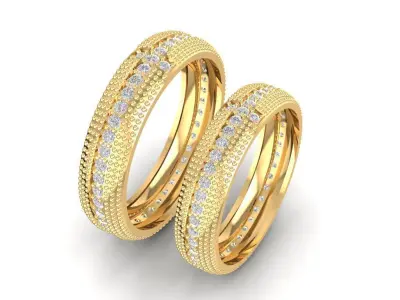Luxury Pave Diamond Wedding Band Set for Men and Women 807 3D print model