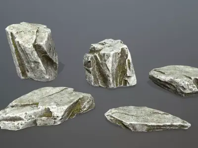 Rock Set silver Low-poly 3D model