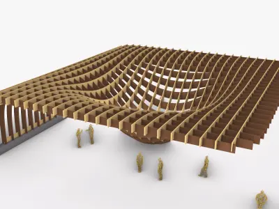 Parabolic Pergola Wooden Structure 3D model