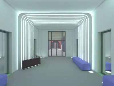 Reception lobby with benches and lighting 3D model