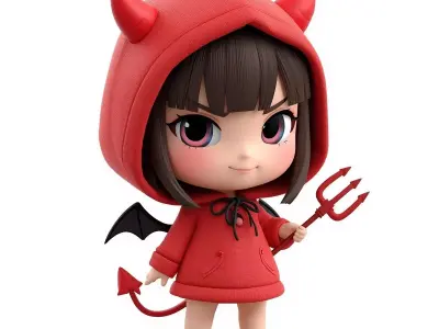 Cute Devil Girl Chibi 3D Model - Mischievous Cartoon Character Low-poly 3D model