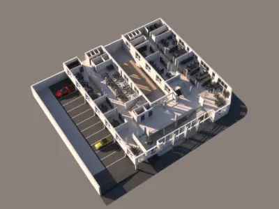 University High School 3 exterior and interior with furniture 3D model