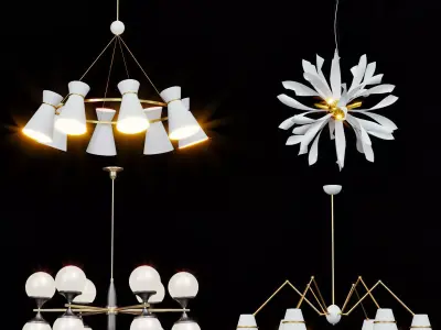Wide Antique Brass Chandelier and pendant lamps 2 3D model