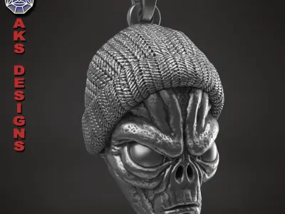 skull Pendant jewelry ALien with cap v1  3D print model