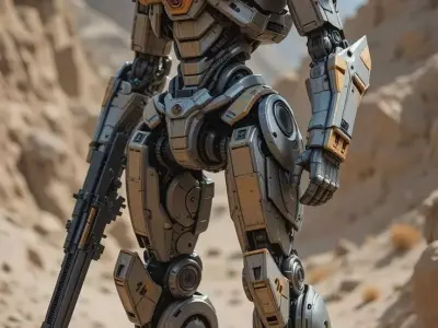 Desert Battle Mech 3D Model Robot Rifle Sci-Fi Armor Design Low-poly 3D model