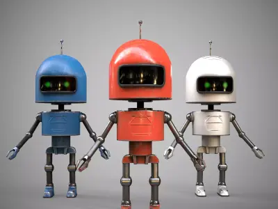 A low-poly 3D modelof a robot of three types Low-poly 3D model