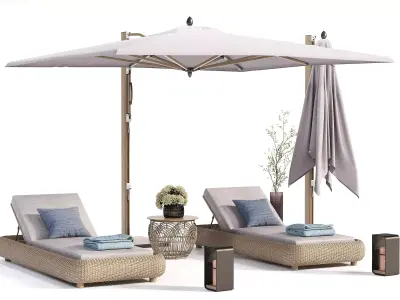 Lounger with Cantilever Umbrella 3D model