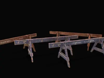 Wooden Barrier - Police Barrier Low-poly 3D model