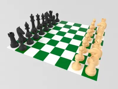 Chess board with pieces Low-poly 3D model