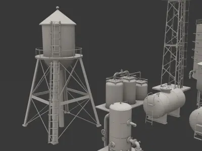 Storage Tanks Pack Low-poly 3D model