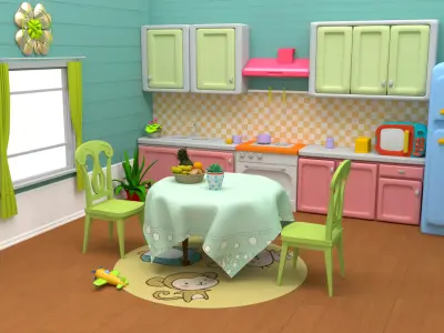 Kitchen Cartoon lowpoly Low-poly 3D model