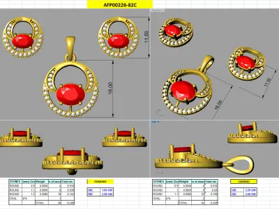 Earring Pendant Set 3dm STL OBJ FBX Render Details 3D print model order