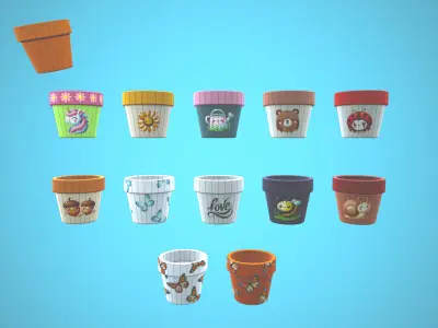 FLOWER POT CARTOON STYLIZED 12 TEXTURES Low-poly 3D model