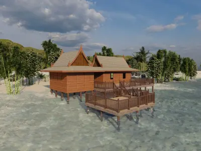 Beach wooden cottage-villa-modern house 3D model
